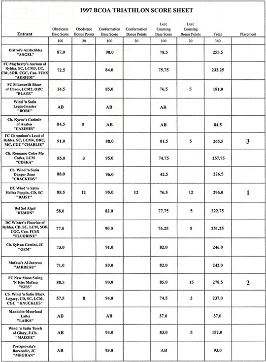 1997 Triathlon Scores