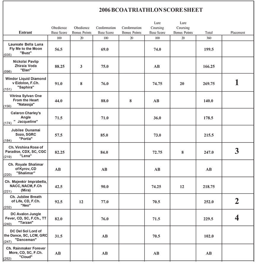 2006 Triathlon Scores